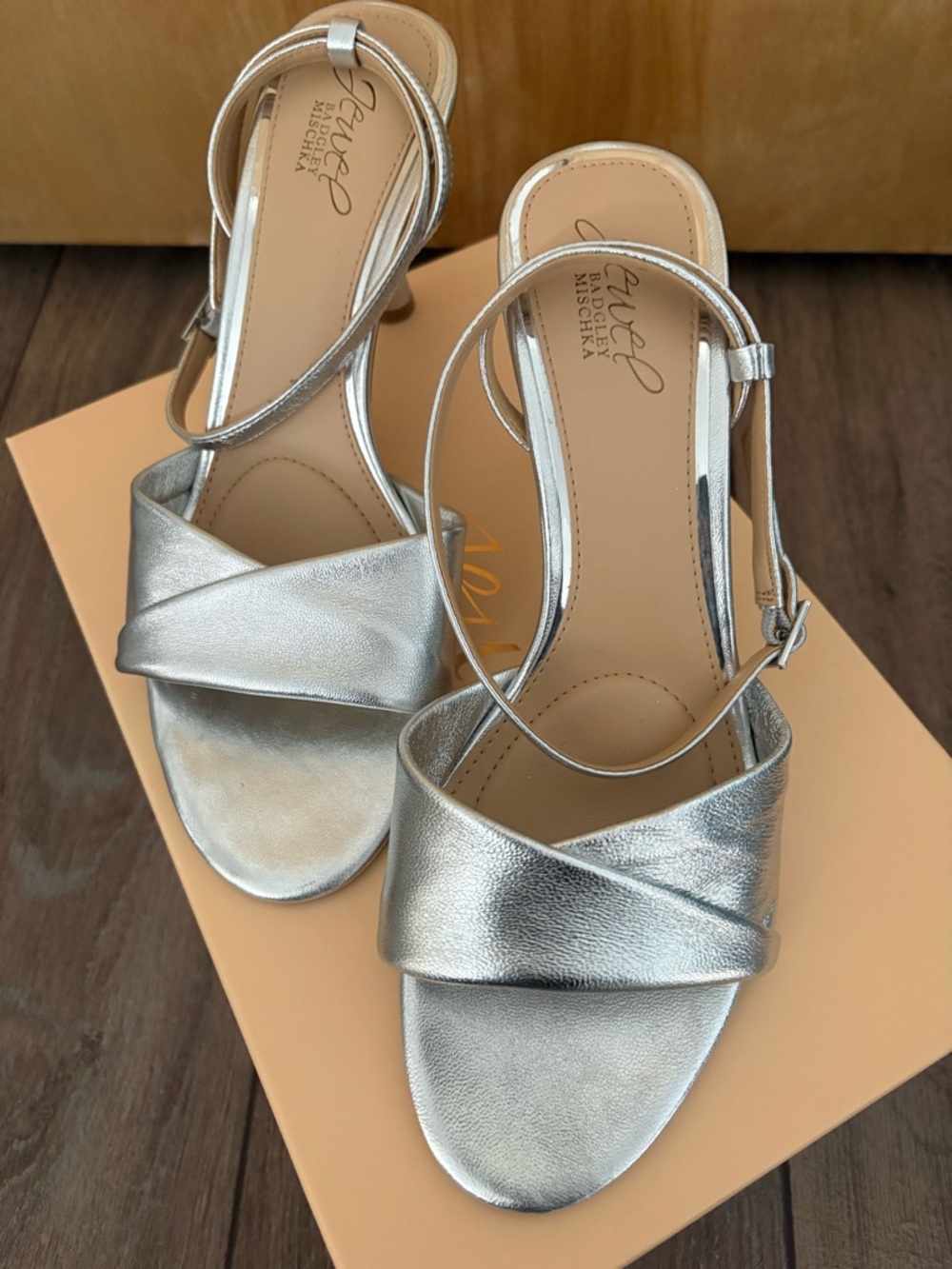 Jewel Badgley Mischa’s Metallic Silver Strappy Sandals